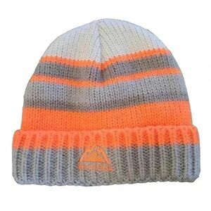 𝅺Snozu Unisex Gray/Orange Striped Soft Knit Lined Beanie Hat
